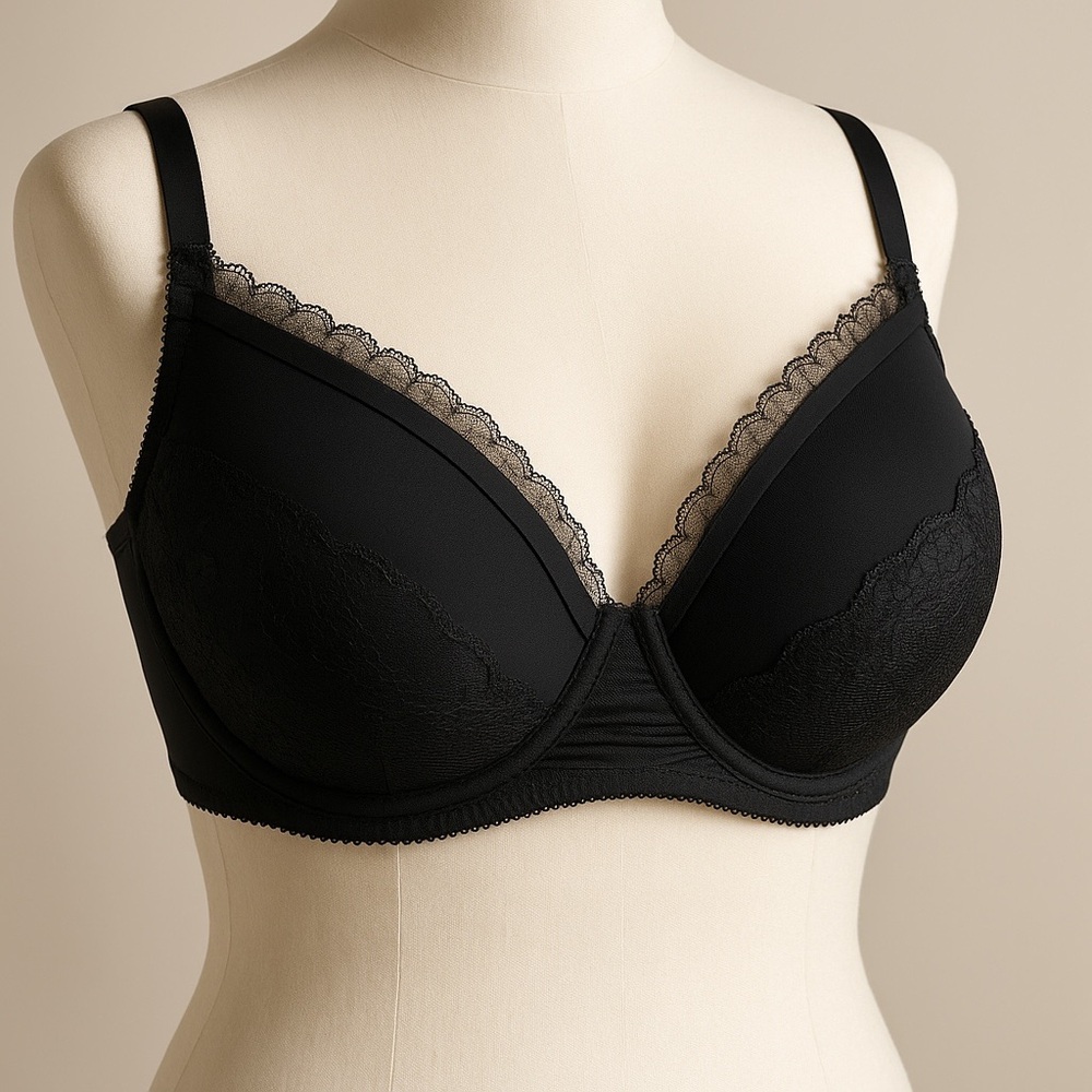 Jaclyn Smith Underwire Bra Black 44D Women Lace Trim Full Coverage Lingerie